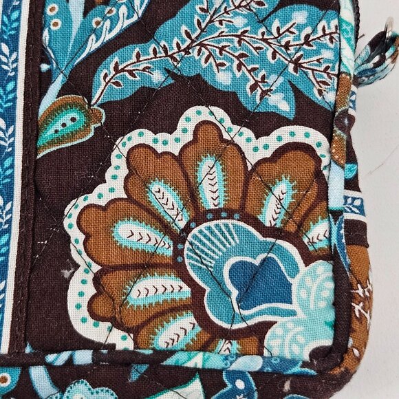 Vera Bradley Java Blue Quilted Cotton Wristlet Wallet Brown Aqua Retired - Picture 4 of 8